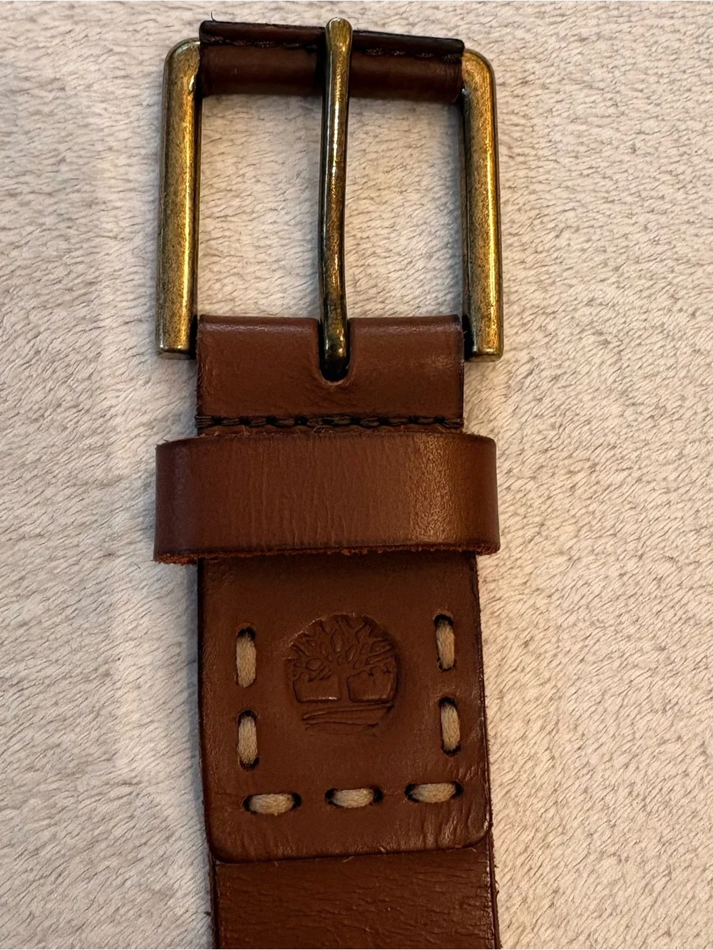 Timberland Men’s Brown Leather Belt Brass-Tone Buckle
